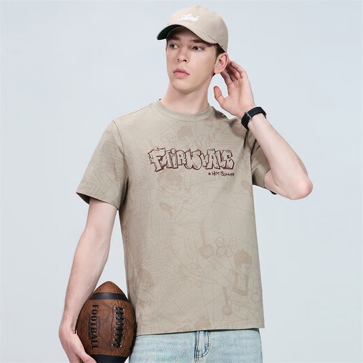 Mark Huafei [7A Antibakteriell + 2a Anti-Mititen] Rundes T-Shirt mit kurzer Ärmel für Männer 25 Frühlings- und Sommer-Coton-Fashion-Cartoon vollgedrucktes T-Shirt 701 Khaki 2xl