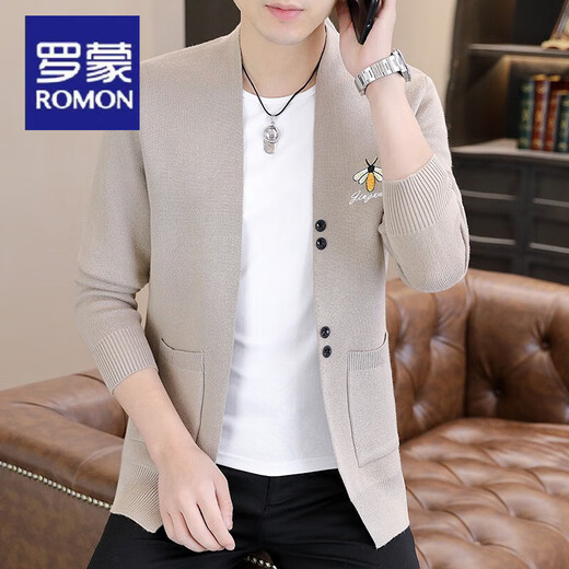 ROMON (ROMON) bee embroidered knitted cardigan for men's spring and autumn youth fashion trendy brand slim sweater jacket outer top K16818 dark gray M