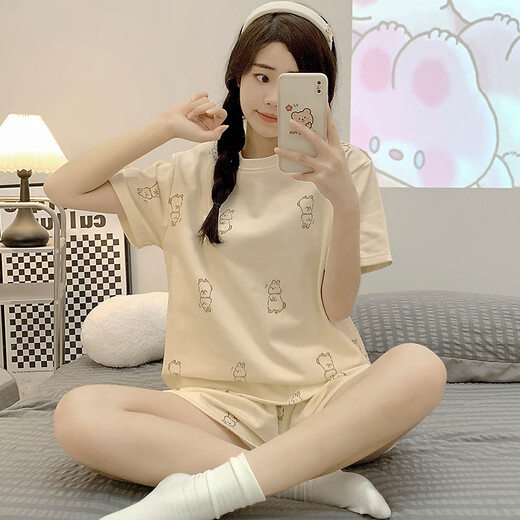 GTYUWVG睡衣女夏天短袖卡通可爱兔子2025年春夏季韩版圆领家居服套装 1049萝卜兔 M  建议体重75-95斤