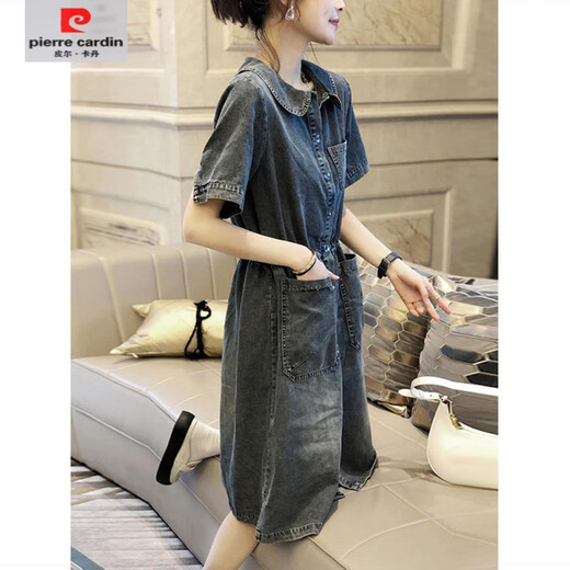 皮尔卡丹（pierre cardin）【1477人好评】欧洲站2025夏装新款宽松大码牛仔连衣裙女中长款收 图片色9800款 2XL 133-145斤