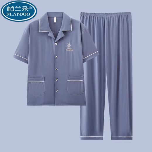 
Palando 2025 new men's pajamas innocent cotton short-sleeved suit can be worn in summer for teenagers' trousers home clothes G3884 blue-short-sleeved trousers counter high-end flagship flagship L[recommended 100-120Jin[Jin equals 0.5 kg]] high-quality first-line brands