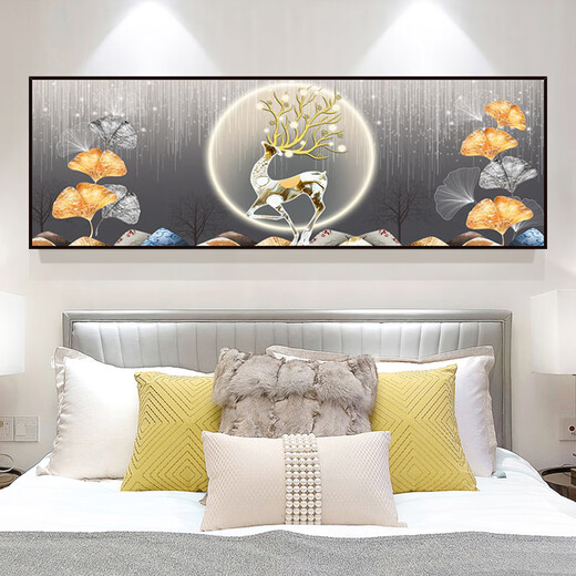 CLCEY沙发背后装饰画 卧室床头画贴画自粘装饰画酒店宾馆民宿客厅沙发 福鹿金山-TH-1392 1号宽90cmx高30cm 打印边框 自