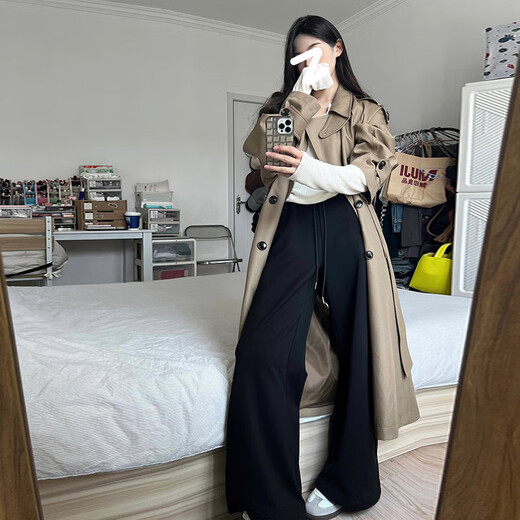 GARNUO灰色风衣外套女中长款2025新款早春秋韩系小个子高级感英伦风大衣 黑色 M 【101-130斤】