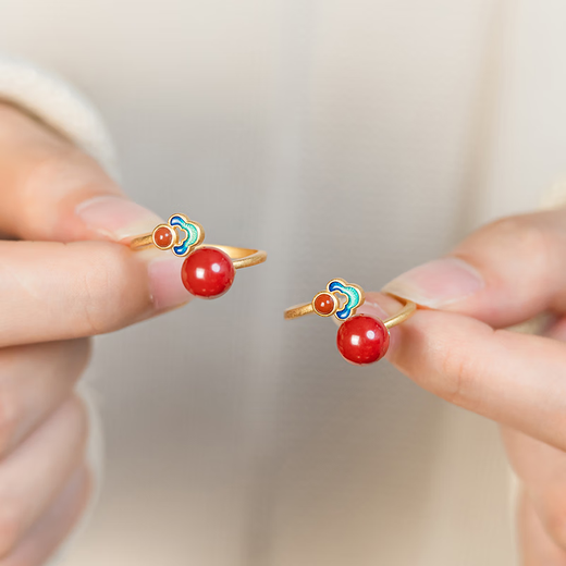 Orange country style lucky cloud cinnabar ring girls niche transfer ring female birth year amulet mother's day gift auspicious cloud cinnabar ring N056
