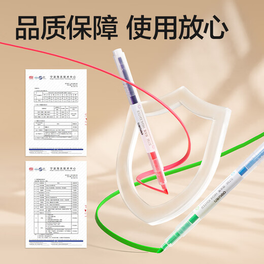 得力（deli）双头双色醒目荧光笔 学生考试重点标记笔 绘画涂鸦手账笔办公水性记号笔 3支6色S736
