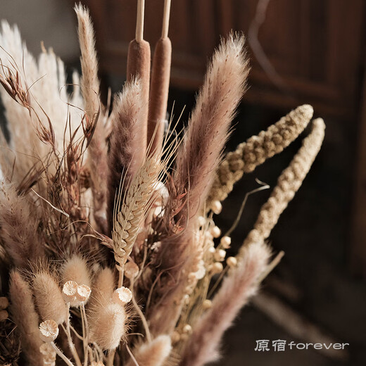AIMAN natural real flower dried bouquet wedding B&B scene layout reed rabbit tail grass forest decoration clothing store decoration main picture complete set including vase