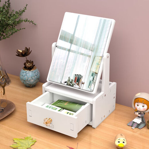Wing Fantasy Cosmetic Storage Rack Storage Box Drawer-type Makeup Mirror Desktop Dressing Mirror Dormitory All-in-One Dressing Table Large Double-drawn Mirror Dual-Purpose Round Mirror