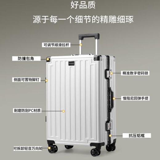 袋鼠铝框带LOGO行李箱大容量拉杆箱男女抗压耐磨密码旅行箱硬壳皮箱 曜石黑 【带LOGO/加厚箱体】 28英寸 多人长途旅行