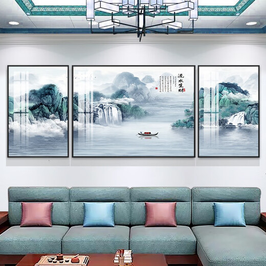 
New Chinese style living room decoration paintings simple and atmospheric sofa background wall soft furnishings office landscape hanging paintings TXMG4866 100*70cm in the middle / about 50*70cm for 3