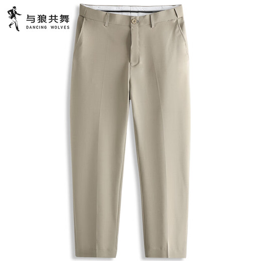 与狼共舞【含桑蚕丝】纯色休闲裤男2025夏季新款亲肤通勤男士直筒裤子4019 卡其701 36