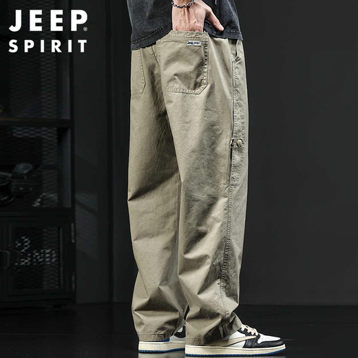 JEEP SPIRIT Jeep American monos para hombre otoño e invierno pantalones casuales rectos sueltos pantalones de pierna ancha de algodón puro para hombre albaricoque XL