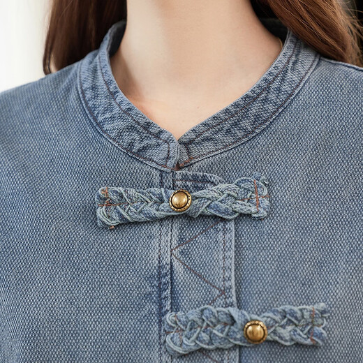 Sie Chi neue chinesische Denimjacke 2025 Herbst neue Frauen Retro Plattenknopf gewaschener Standkragen Top