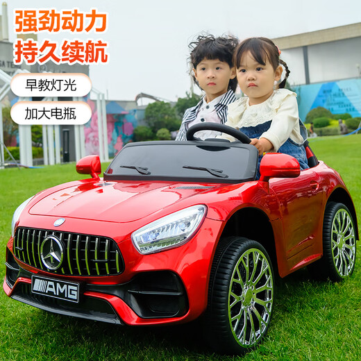 No Angel double large children's electric car four-wheel car can sit in a remote control swing male and female baby toy charging stroller red + dual drive + large battery + Bluetooth early education independent double seat + remote control / self-driving / swing / early education