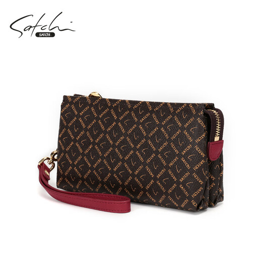 Sachi SATCHI clutch bag fashionable PVC women's bag large capacity multi-component durable mobile phone bag for wife brown/red