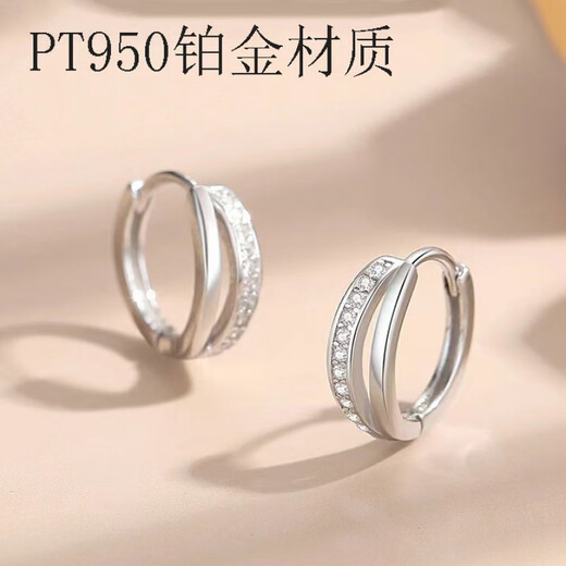 Guanpuge Fat Donglai same style pt950 platinum earrings for women PT950 moissanite double ring earrings platinum earrings temperament network platinum double ring earrings