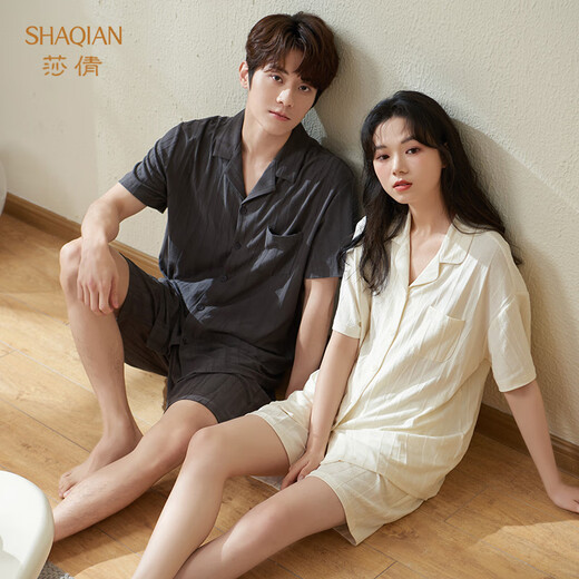 Shaqian's new couple pajamas, summer cool cotton jacquard short-sleeved home clothes for men and women, can be worn outside, casual suits