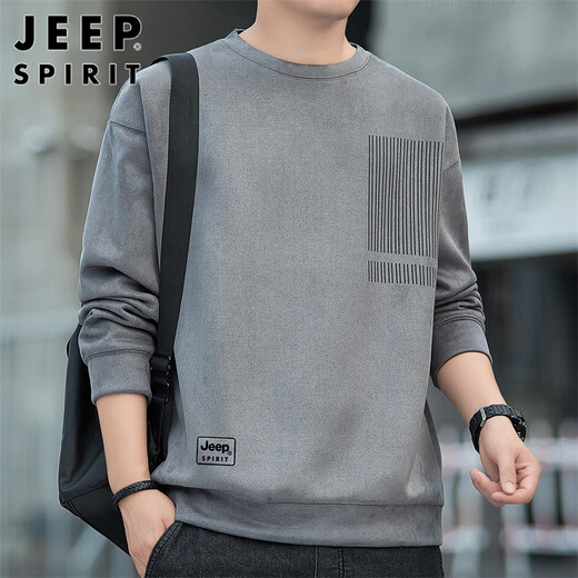 JEEP SPIRIT Jeep sweatshirt men's autumn and winter men's suede long-sleeved T-shirt men's casual loose trendy top clothes