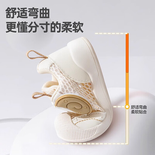 婧麒（JOYNCLEON）男女童学步鞋2025春夏季网面单鞋软底防滑婴儿机能鞋透气凉鞋 奶油白 13 cm内长