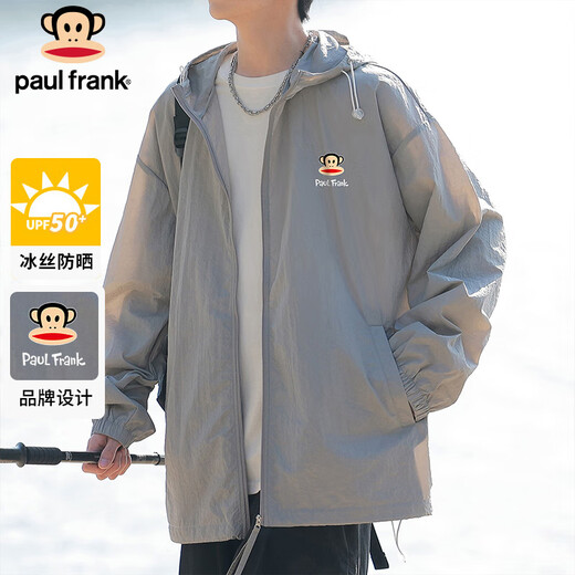 Paul Frank Ice Silk Sun Protection Clothing Men's UPF50+ Summer Thin Outdoor Fishing Sun Protection Clothing Jacket Cement Gray XL