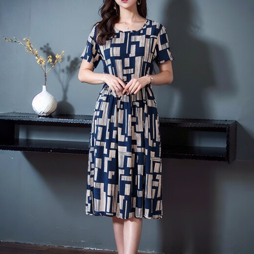 Dengsentu Guangzhou Robe féminine haut de gamme Robe pour femmes de l'âge moyen de l'âge moyen en soie de soie de soie à manches courtes 683 à 2 xl 100jin [Jin est égal à 0,5 kg]