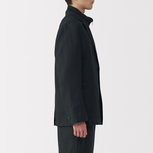 无印良品（MUJI）男式 汉麻水洗夹克男士外套25年夏季男装西装小西服休闲AD0WRC5S 黑色 L (175/100A)