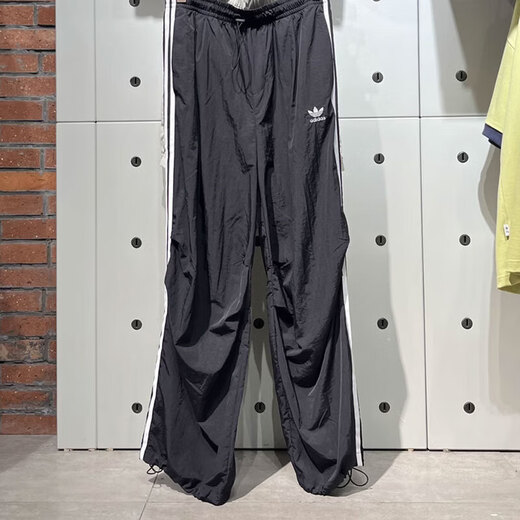 阿迪达斯 （adidas）三叶草男裤2025春季新款梭织运动裤时尚宽松休闲舒适透气直筒长裤 JW9896黑色裤脚可收口 L
