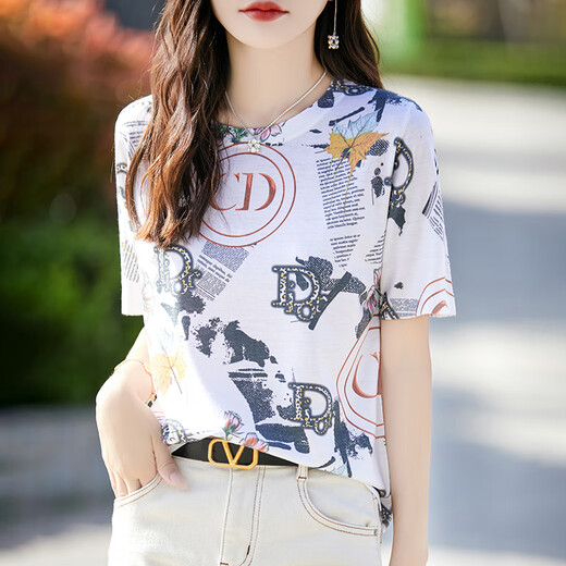 HMRSV Mulberry Silk Camiseta de manga corta para mujeres 2025 Summer Nuevo diseño informal y de moda