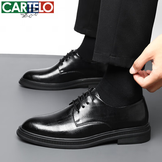卡帝乐鳄鱼（CARTELO）皮鞋男士牛皮商务休闲西装正装德比鞋英伦结婚男鞋 6531 黑色 43 