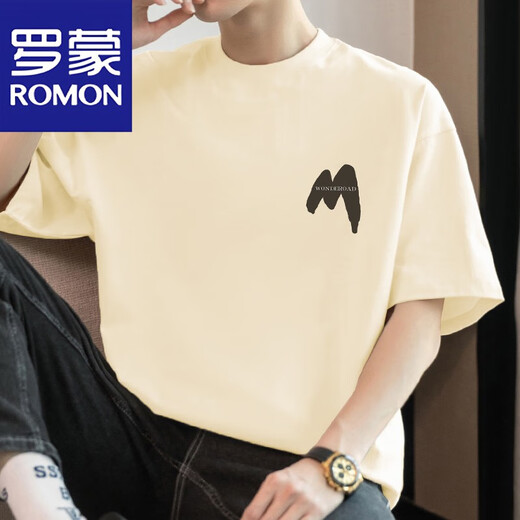 罗蒙（ROMON）260g美式重磅t恤男短袖纯棉圆领上衣服夏季潮流宽松全棉半袖体恤 M09-694黑色 M 【100-120斤】