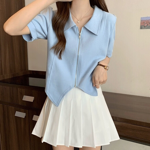 Duoxian Duoxuansuoa Original großer Frauen kurzärmelig für Frauen, die Farben kontrastieren, die französische koreanische Version Fat Girl vielseitiges Hemd bedecken, um Fleisch zu machen, damit sie schwarze Aprikots 9226 L 100-120jin aussieht [Jin gleich 0,5 kg]