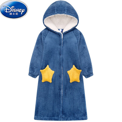 Disney (Disney) Children's Nightgown Boys Autumn and Winter Coral Fleece Girls Thickened Flannel Bathrobe Baby Middle and Large Children's Pajamas Home Clothes Ocean Blue Five-Star Robe 110 Size XS