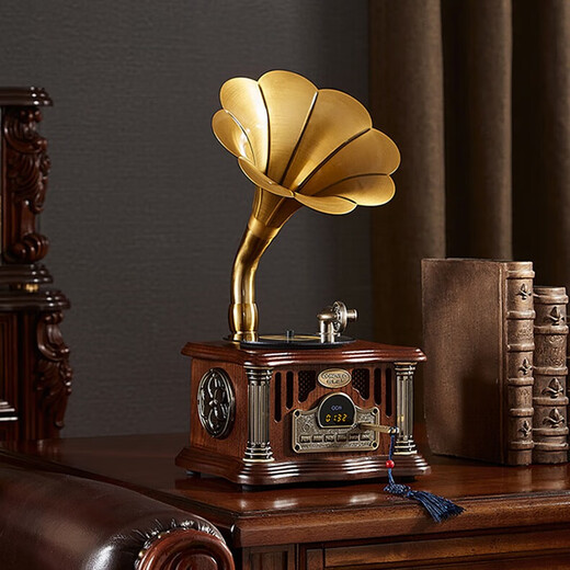 Otieno Antique Vinyl Phonograph Decorative Mini Rechargeable Bluetooth Speaker Retro Birthday Gift Home Ornament Dark Green Plug-in Rechargeable Free Music U Disk