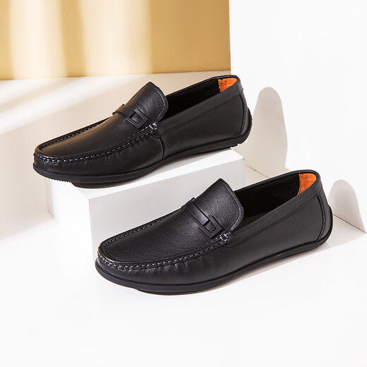 Aokang official men's shoes spring and autumn business casual leather shoes simple slip-on men's genuine leather soft-soled bean shoes driving shoes black 1243224000 41 (255mm)
