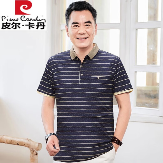 皮尔卡丹（pierre cardin）爸爸夏装短袖t恤中年男士上衣服2025新款中老年人爷爷夏季polo衫 GDB9928藏青 L 120-140斤
