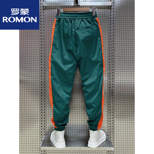 罗蒙（ROMON）休闲裤男夏季薄款速干拼接运动裤青少年束脚宽松九分哈伦裤子新品 黑色 W1018 28