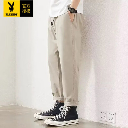 Playboy (PLAYBOY) Men's Clipper Pants 2025 New Spring and Autumn Workwear Straight Loose Hammer Shaped Pure Cotton Casual Pants Men's Trendy and Versatile 9904 Military Green [Pure Cotton High Quality] M