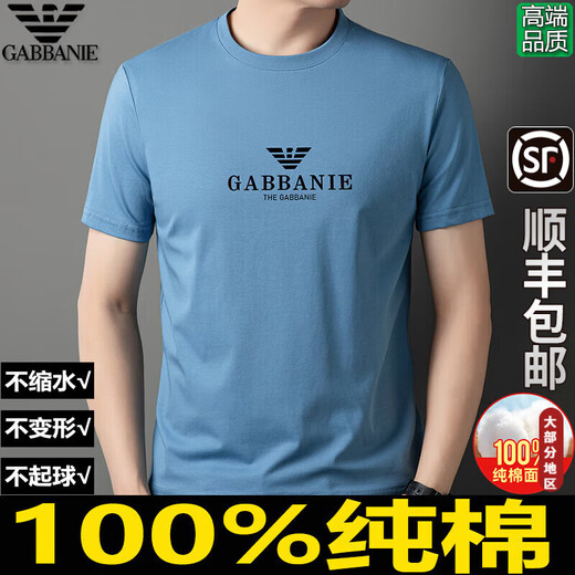 EMPORIO ARMANI男士短袖t恤纯棉男装2024新款高端全棉半袖衫 1518兰色 L