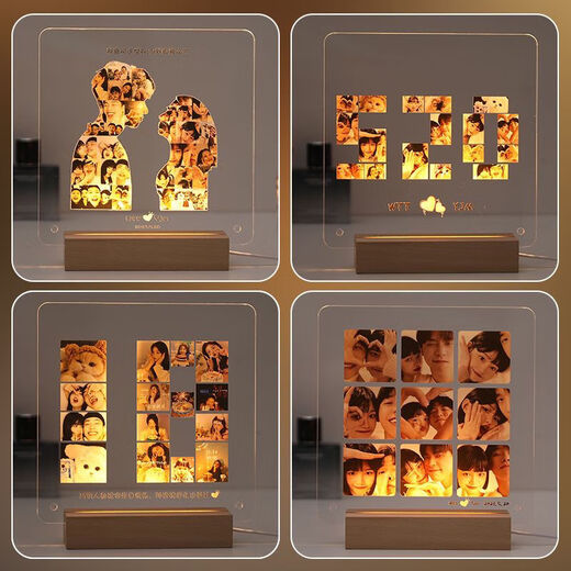 Yuhua Bildrahmen [9214 Personen sammeln] [Anpassen aus dem Bild] Luminous-Acrylfoto auf dem Tischfoto Frame Geburtstag Herzform (drahtlose Ladebasis) High-End-Geschenkbox + Geschenktüte Verpackung
