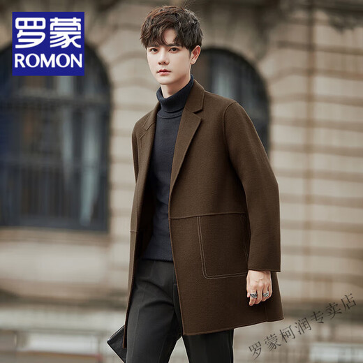 罗蒙（ROMON）秋冬新款加厚羊毛呢子外套男士潮流双面羊毛大衣男生中长款风衣 58110黑色(70%绵羊毛) XL
