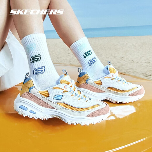 
Skechers women's spring and autumn daddy shoes mesh breathable casual shoes comfortable couple shoes sports shoes women's style-11979/white/silver/WSL 35.5