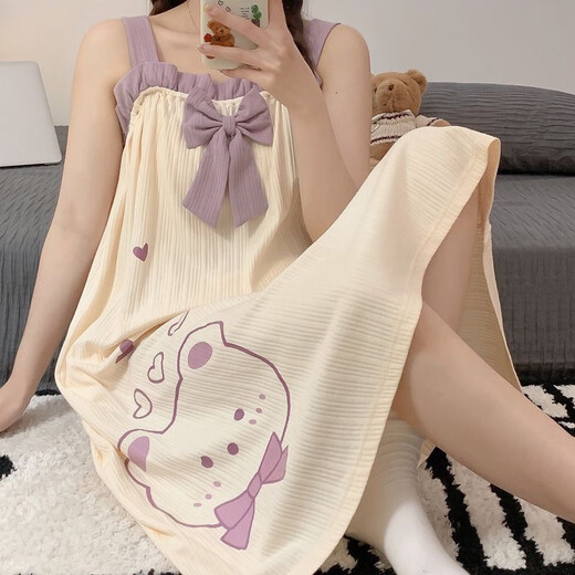 Qingzhong Qiao Sospeche Nightgown para mujeres en verano dulce y lindo pijama para mujeres en camisón de dibujos animados de verano en algodón puro 834 m recomendado 75-95Jin [Jin iguala 0.5 kg]