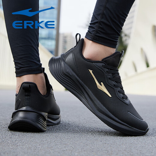 
Hongxing Erke running shoes leather waterproof men's shoes summer new thick-soled shoes lightweight soft sole non-slip black and white men's sports shoes 3523 black gold [rainproof upper] 40 quality assurance