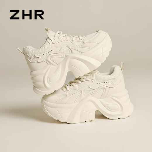 
ZHR dad shoes for women Spring and Autumn Small Sports Casual Shoes for Women Inner Heightening Thick Sole Women's Shoes G728 Beige 37