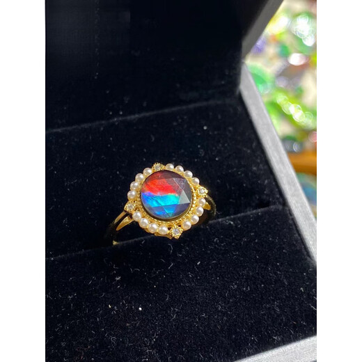 Xuanxian Canadian ammolite ring retro personalized open pearl sterling silver bezel set new women's ring
