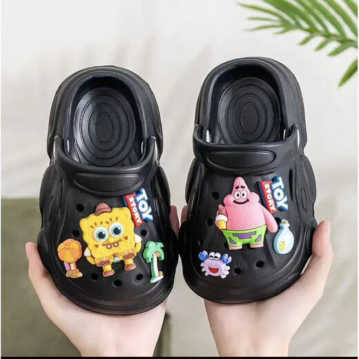 Hot style SpongeBob SquarePants children's clogs, parent-child slippers, new home boys, girls and babies indoor non-slip khaki-SpongeBob SquarePants 28, inner length 19cm, one size too large