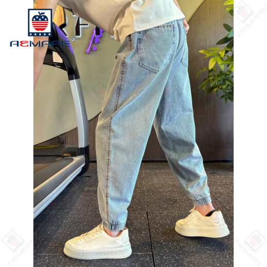 AEMAPE休闲裤男哈伦牛仔裤男束脚九分裤子2025新款春秋牛仔休闲男裤时尚 蓝色主图款 建议105以内 28