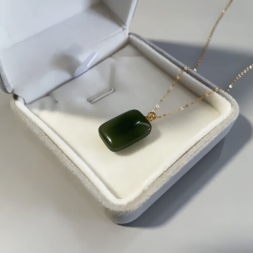 Li Shen 18k alluvial gold Hotan pendant Wushi brand cyan sugar cube female Forbidden City stone k gold pendant necklace 18k Hotan sapphire pendant
