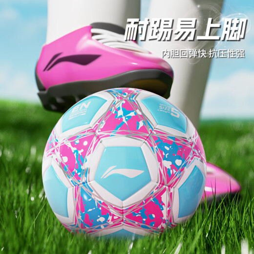 李宁（LI-NING）足球成人青少年中考标准专业比赛训练世界杯学生礼物五号四号足球 5号粉蓝【TPU贴皮】LFQK679-1