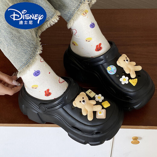 迪士尼（DISNEY）亲子儿童EVA洞洞鞋女2025新款女孩夏季外穿厚底防滑拖鞋男童 白色可爱小黄熊 30 -31