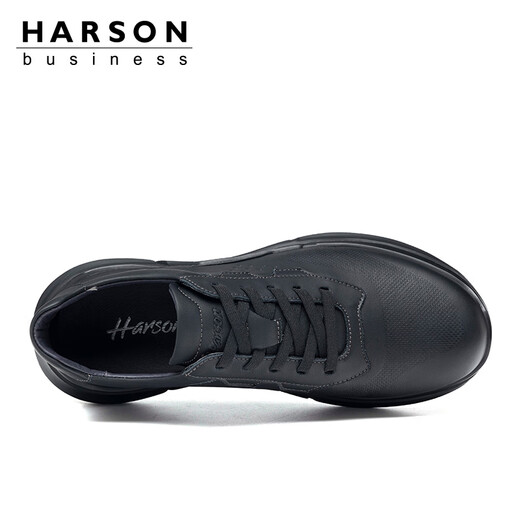 Harson men's casual shoes thick-soled walking shoes commuting high-end business sports leather shoes black 43